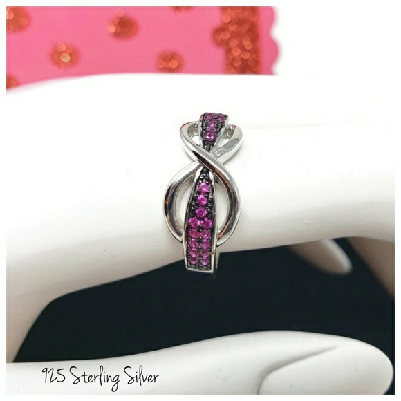New - 925 Sterling Silver Infinity Pave Pink CZ Ring Sz8 - Picture 4 of 7